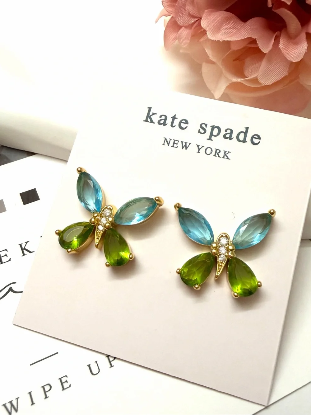 kate spade Blue and Green Crystal butterfly Earrings